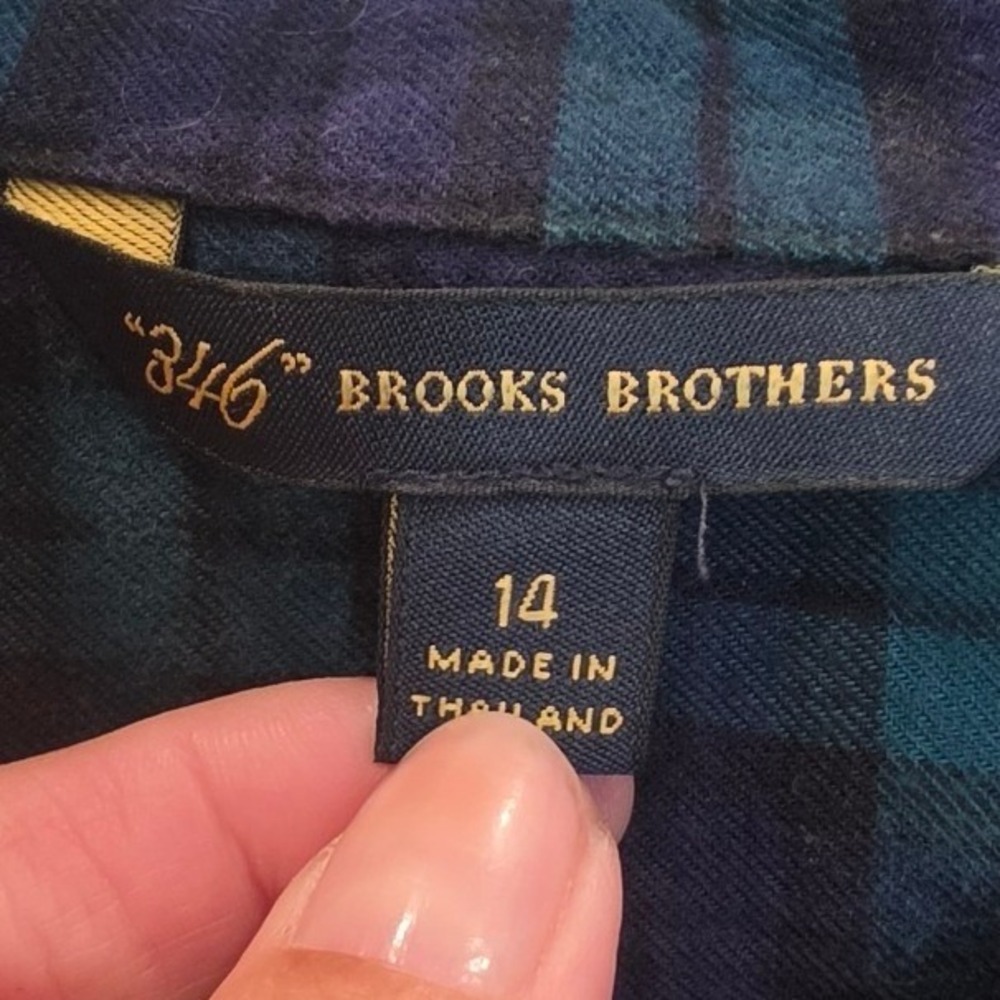 Brooks Brothers 346 Kids Flannel Shirt 14 Navy Green Watch Plaid 100% CTN preppy - Picture 6 of 8